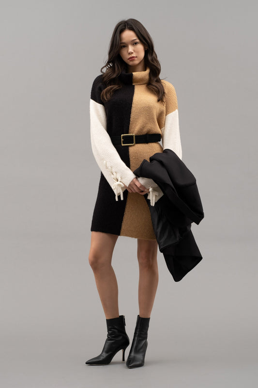 Bell Sleeve Color Block Sweater Dress