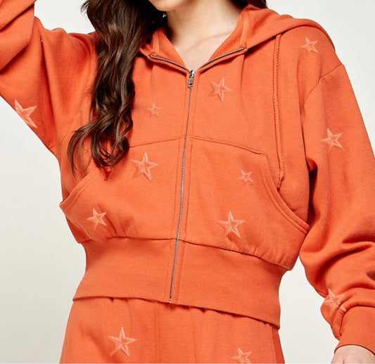 Zip Up Embroidered Star Hoodie Set