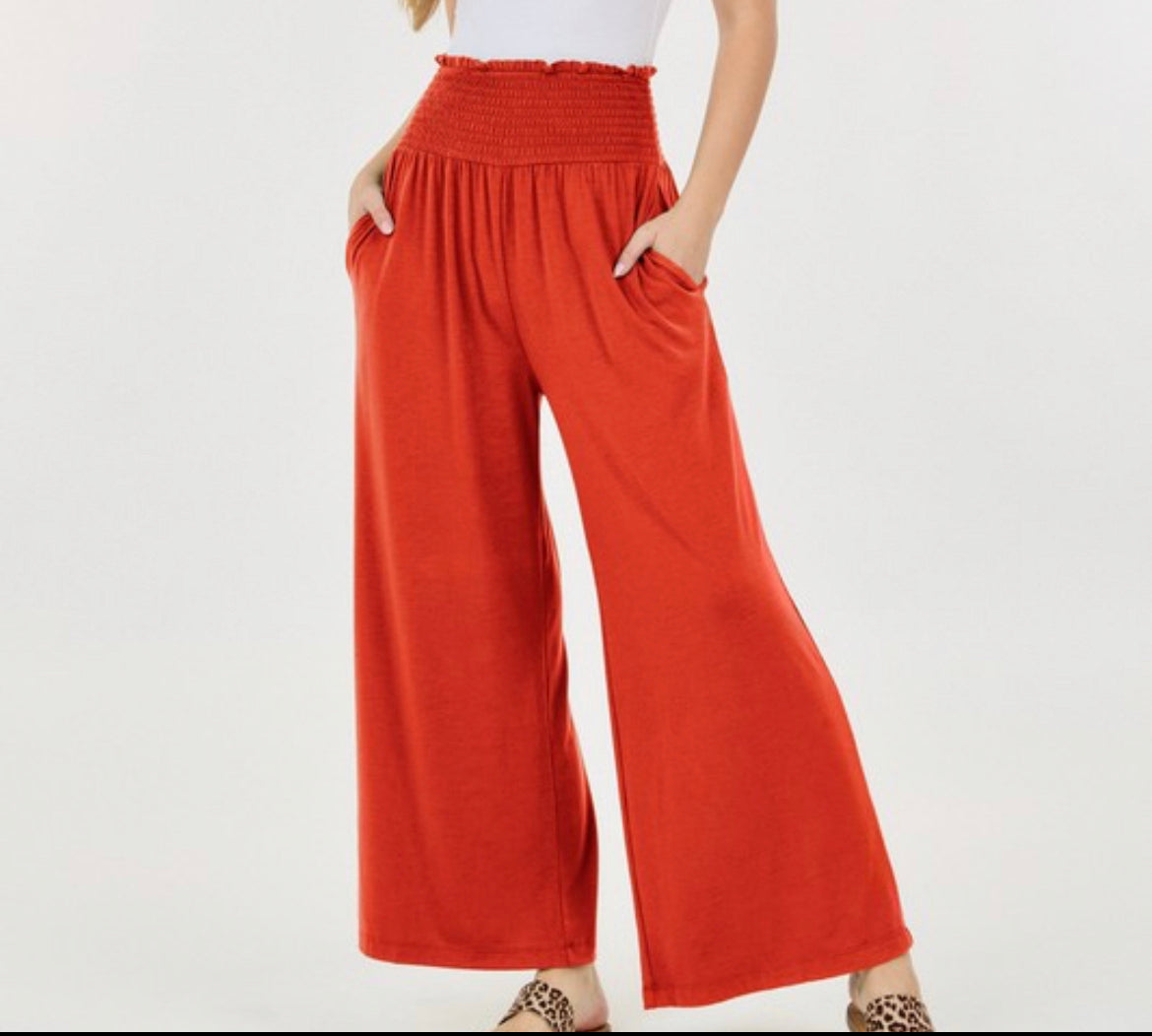 Wide Leg Smocked Pants