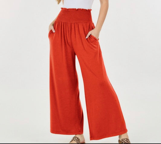 Wide Leg Smocked Pants