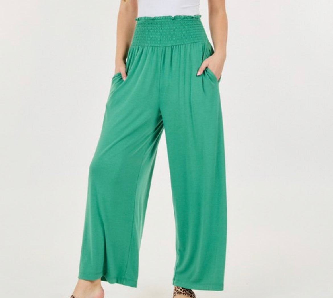 Wide Leg Smocked Pants