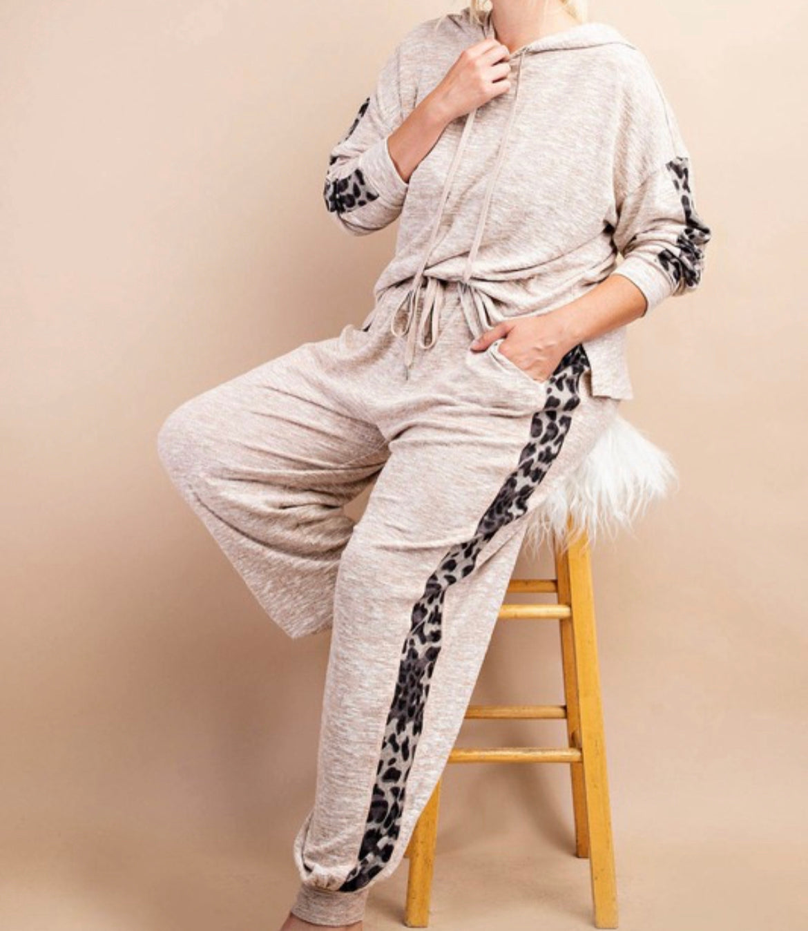 Pull Over Leopard Print Hoodie and Pants Set