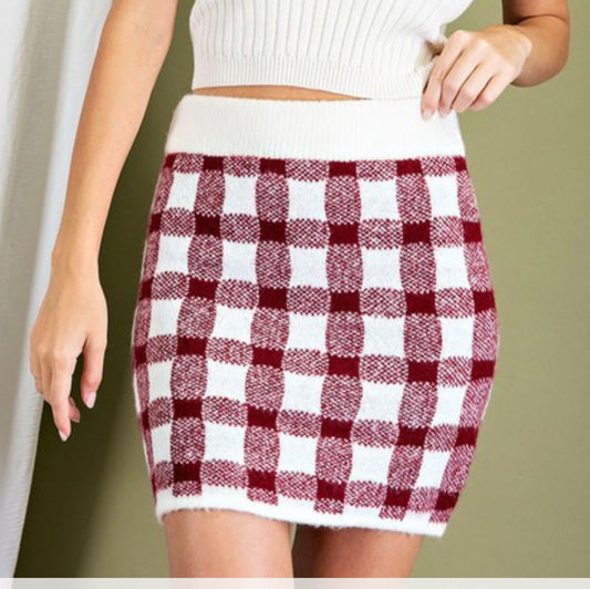 Red Plaid Knit Skirt