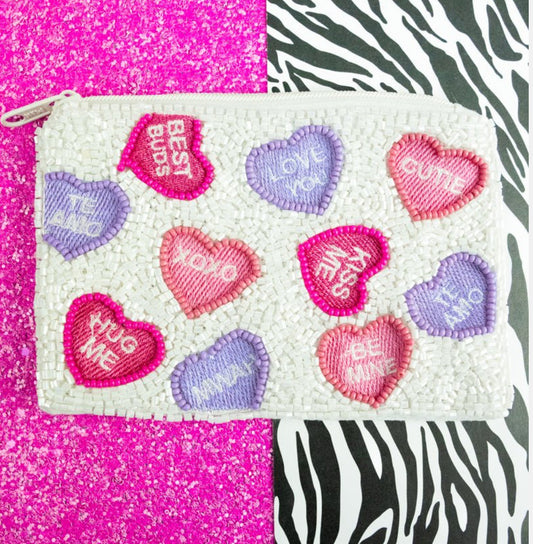 Conversation Heart Beaded Coin Purse