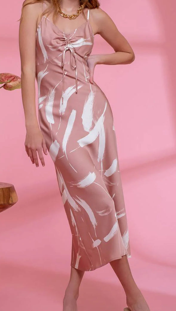 Brush Stroke Print Midi Dress